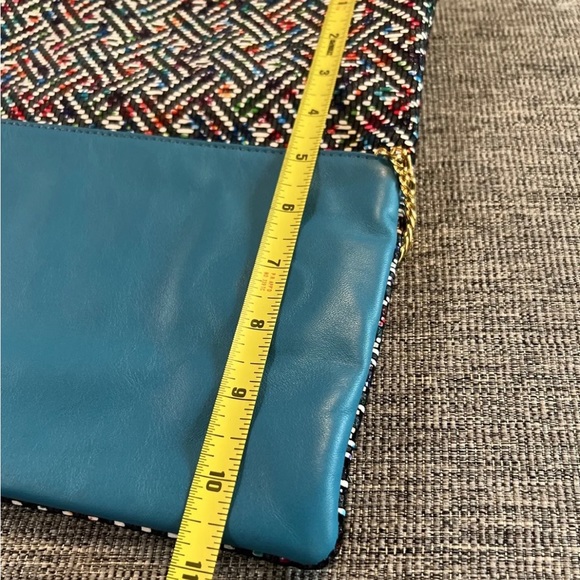 Laudi Vidni Dolce Large Clutch with Chain Shoulder Strap Turquoise Leather EUC - Picture 7 of 8